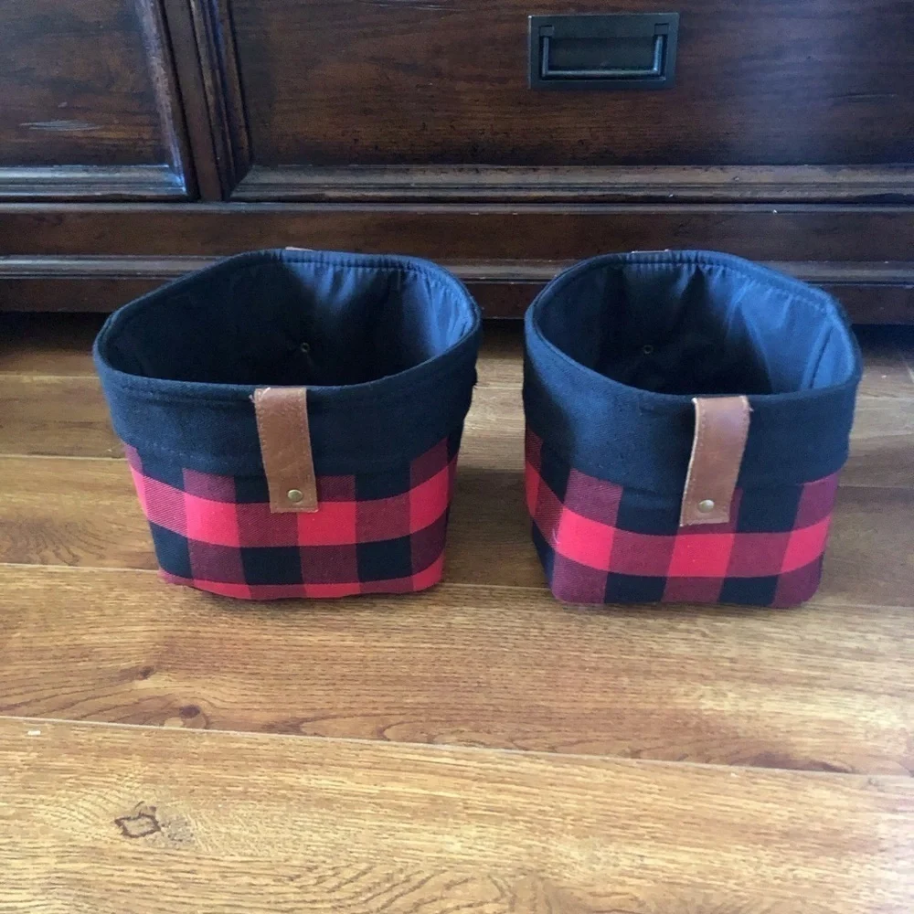 Red buffalo plaid small storage basket set of 2